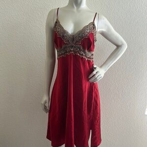 Vintage Valerie Stevens Elegant Red Lace Trim Nightgown
